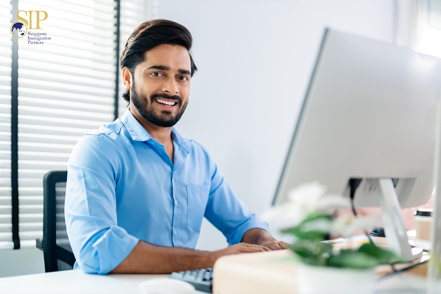 A foreign businessman working on his desk